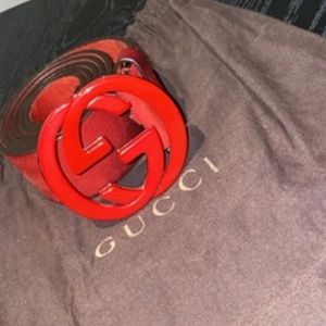 Men Red Suede Gucci Belt